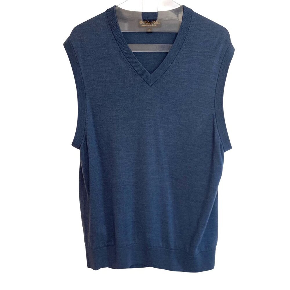 Brooks Brothers Brookstech Wool Sweater Vest Mens Large Blue Grandpa Preppy